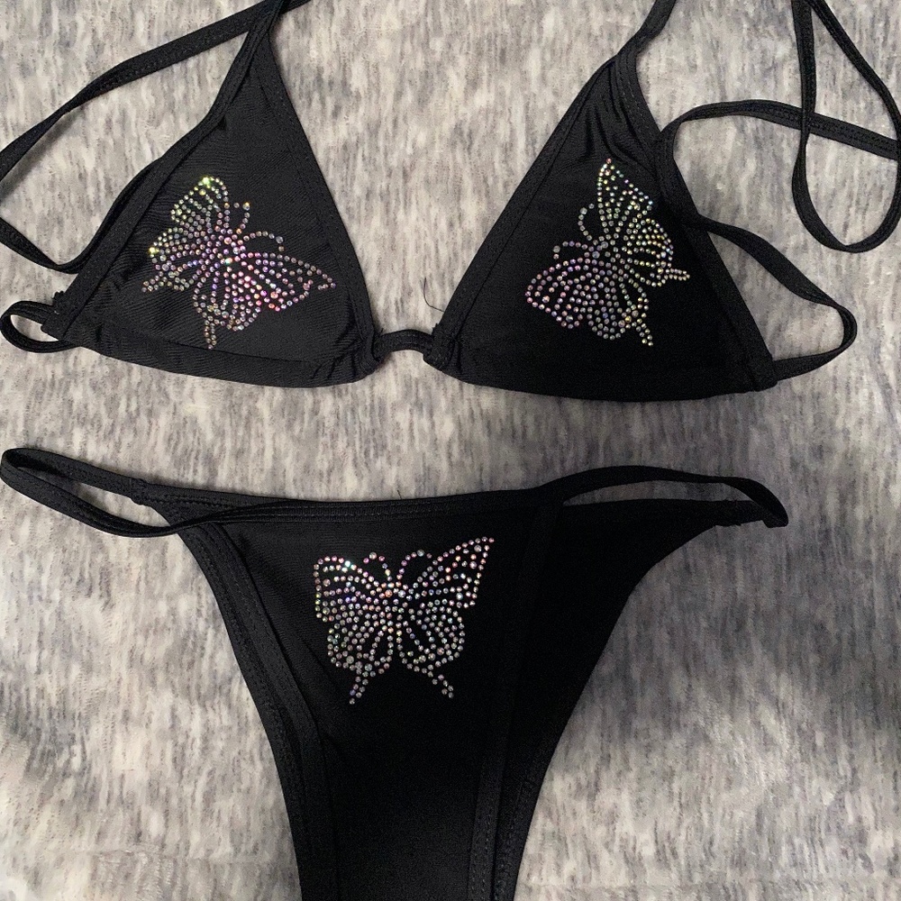 Black rhinestone bikini